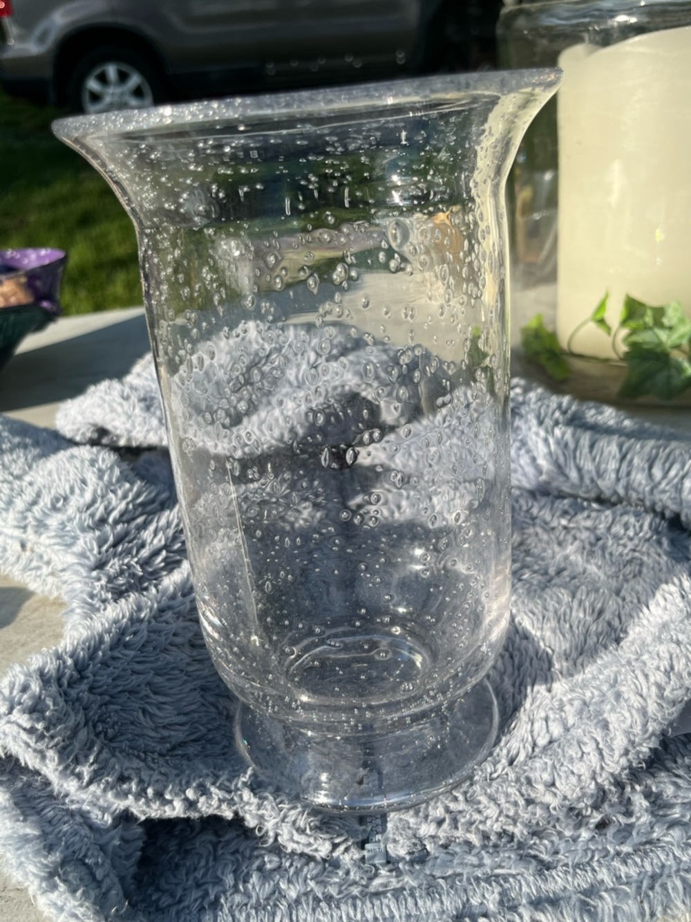 Clear Bubble Glass Hurricane Candle Holder -